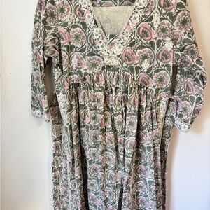 Floral Pink and Green Kids Dress